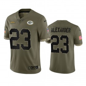 Miesten Green Bay Packers NFL Pelipaita Jaire Alexander 23 Olive 2022 Salute To Service